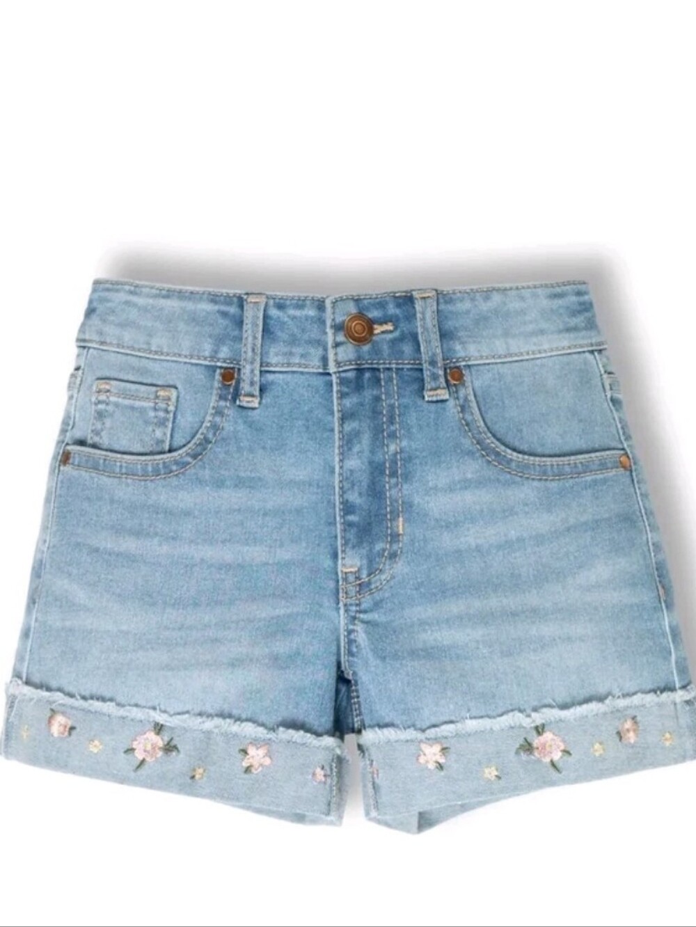 Wonder Nation Girls Floral Embroidered Denim Shorts,